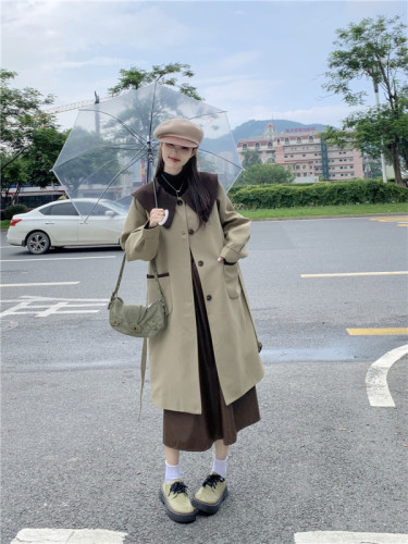 Actual shot of khaki trench coat 2024 new women's high-end medium-length and elegant British style coat