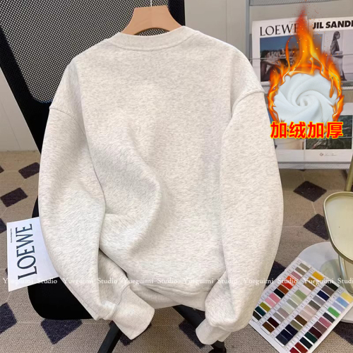 First release of extra large size 300 catties Chinese cotton thin 320g/plus velvet 420g round neck printed sweatshirt for women