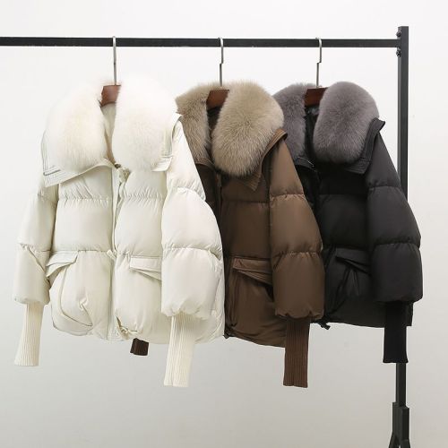 Semi-ripe cheese 2024 new fashion Korean style detachable fox fur collar down jacket winter horn button jacket for women