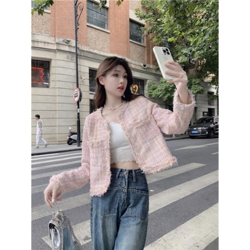 Pearl Button Jacket 2024 New Style Xiaoxiang Style Tassel Long Sleeve Versatile Lady Style Short Tweed Jacket