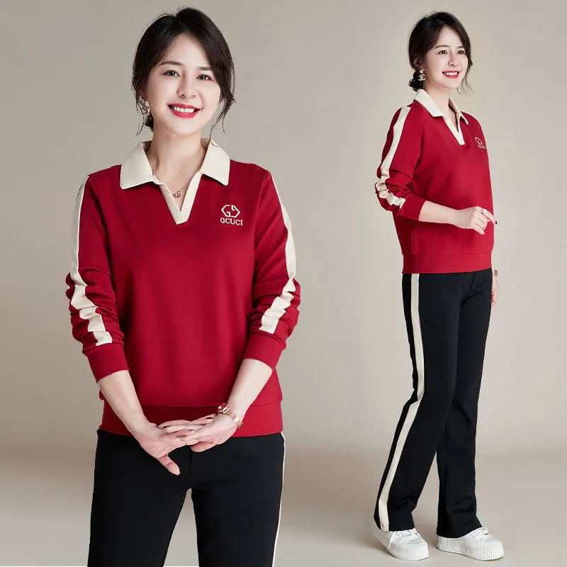 Official picture Mom's autumn sports suit Western-style tops new middle-aged and elderly women's spring and autumn sweatshirt two-piece set