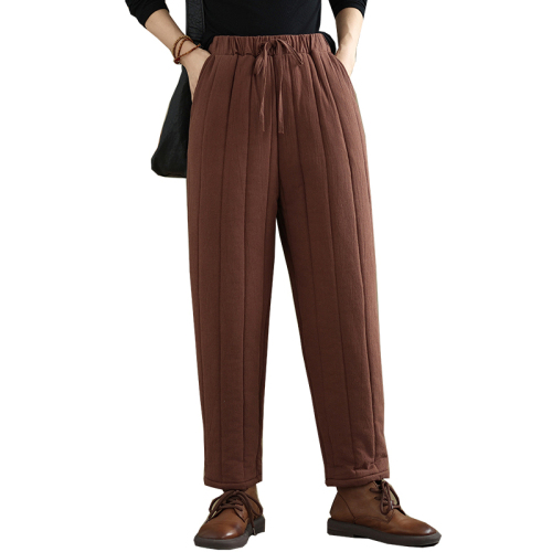 Chinese style cotton pants for women winter 2024 new retro thickened quilted casual pants to wear straight slim and warm trousers