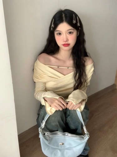 Official picture 1*1 thread 270g sexy hiphop hottie style v-neck long-sleeved t-shirt for women spring and autumn cross