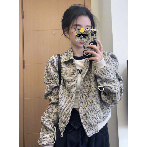 Xiaoxiangfeng Woolen Spring Polo Collar Short Xiaoxiangfeng Jacket Women's American Retro Jacket Top