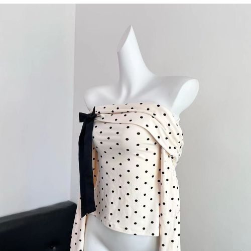 260 grams of rayon + bow, pure lustful temperament, slimming and age-reducing women's autumn clothing, sexy off-shoulder design tops for women