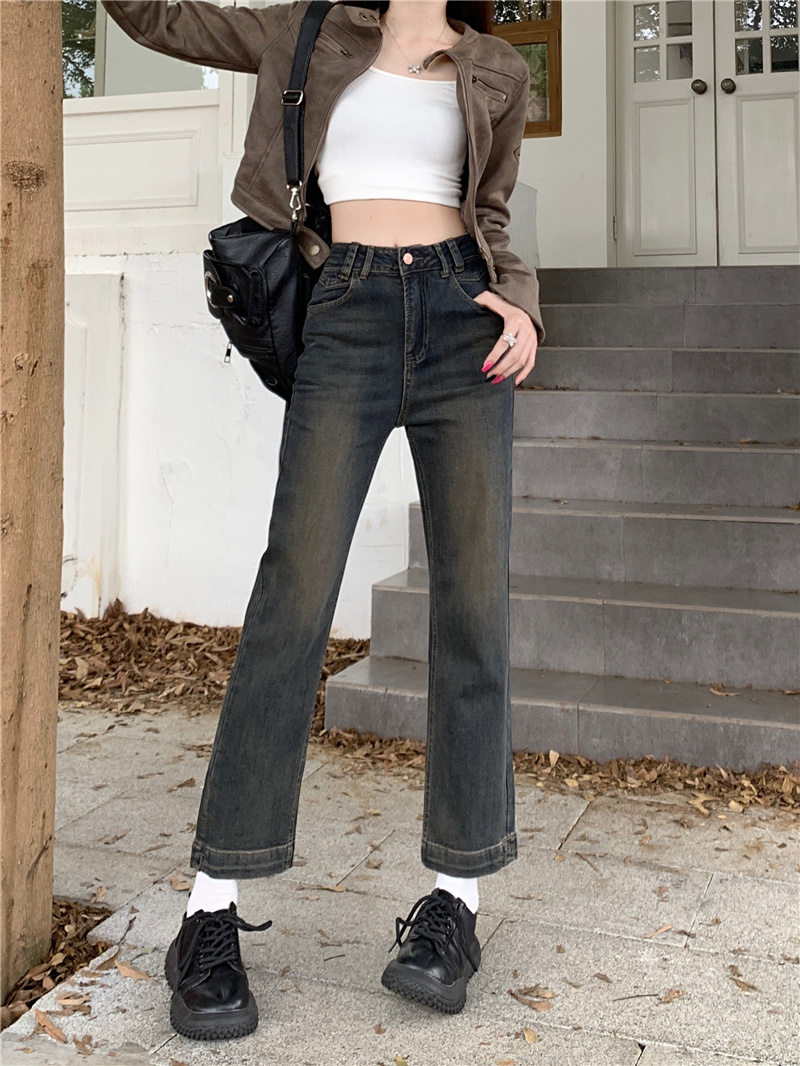 Photographed~ New High-Waist Versatile Stretch Slimming Petite Smoked Pipe 9/10 Pants for Women