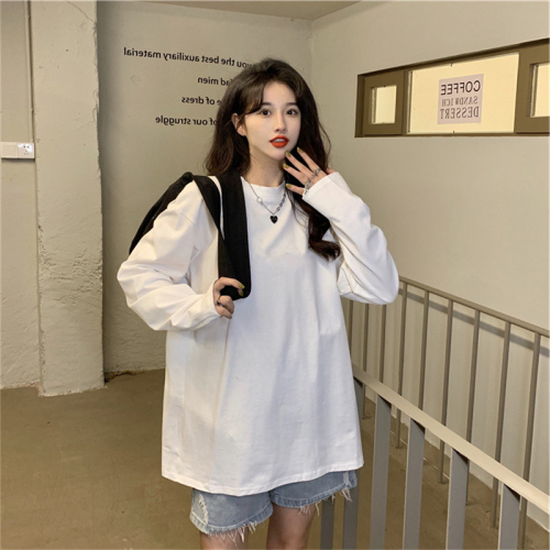 White long-sleeved top T-shirt women's bottoming shirt soft and versatile long loose early autumn new style