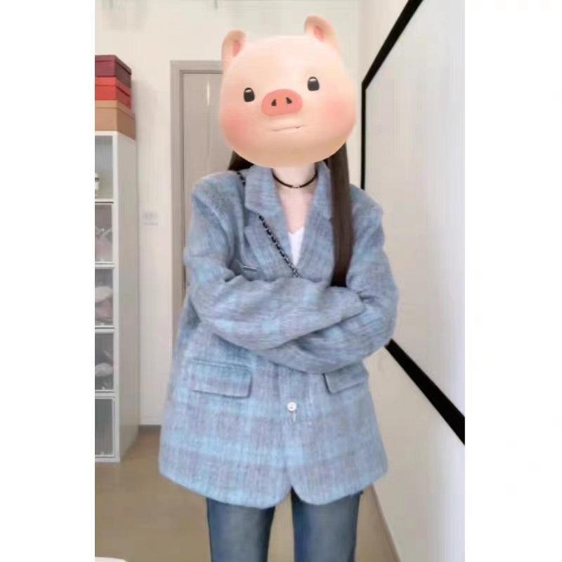 Trendy brand retro plaid woolen coat for women autumn and winter new design high-end ins loose suit top
