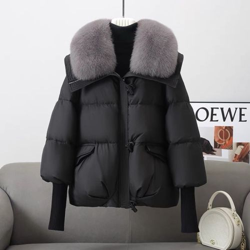 Semi-ripe cheese 2024 new fashion Korean style detachable fox fur collar down jacket winter horn button jacket for women