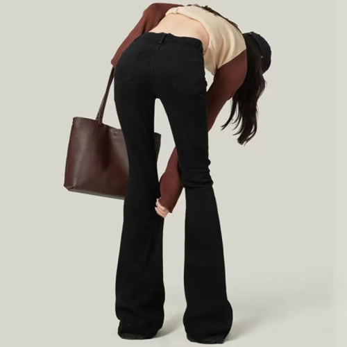2024 New Autumn Black Bell-bottom Jeans for Short Figures, High-waisted Elastic Ankle Bell-bottom Pants