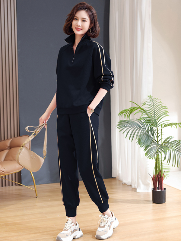 Mom lapel sweatshirt two-piece set, fashionable, middle-aged and elderly new casual sportswear suit for women, spring and autumn loose