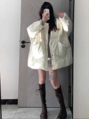 Off-white cotton coat women's new winter Korean style loose large version cotton jacket warm cotton coat