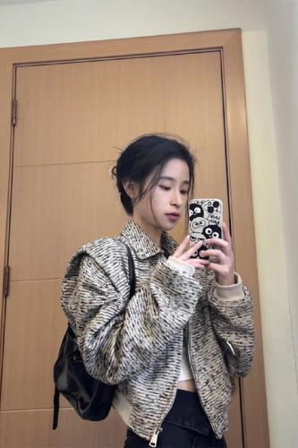 Xiaoxiangfeng Woolen Spring Polo Collar Short Xiaoxiangfeng Jacket Women's American Retro Jacket Top