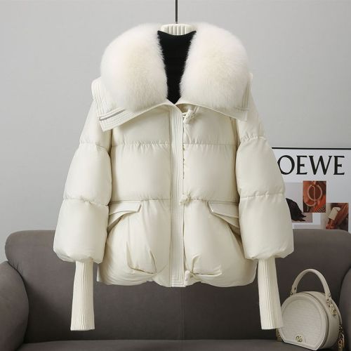 Semi-ripe cheese 2024 new fashion Korean style detachable fox fur collar down jacket winter horn button jacket for women