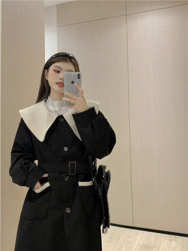 Actual shot of khaki trench coat 2024 new women's high-end medium-length and elegant British style coat