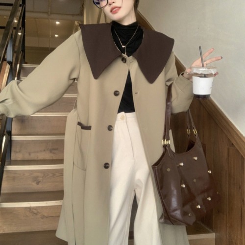 Actual shot of khaki trench coat 2024 new women's high-end medium-length and elegant British style coat