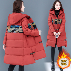 Ethnic style mother's winter down jacket for women, mid-length plus fat plus size, thickened cotton jacket for middle-aged and elderly people