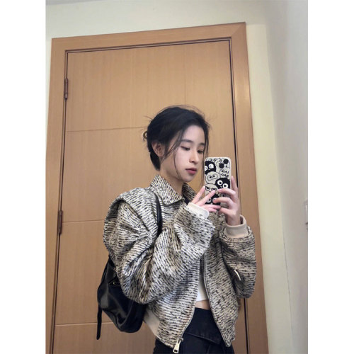 Xiaoxiangfeng Woolen Spring Polo Collar Short Xiaoxiangfeng Jacket Women's American Retro Jacket Top