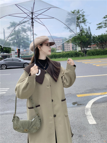 Actual shot of khaki trench coat 2024 new women's high-end medium-length and elegant British style coat