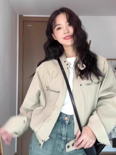 Off-white work jacket women's short spring and autumn new Korean style small versatile casual jacket trendy top