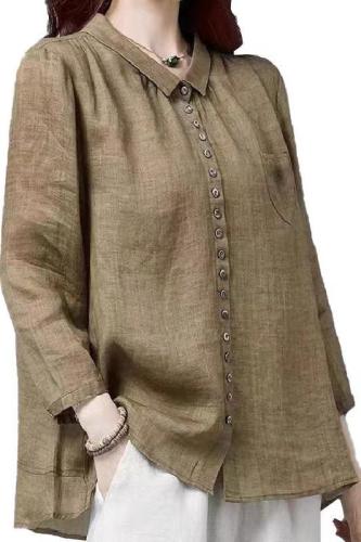 Linen shirt women's 2024 new autumn loose large size nine-quarter sleeve cotton and linen top ramie shirt