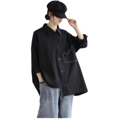 2024 Autumn Large Size Loose Solid Color Shirt Fat Girl Versatile Casual Shirt