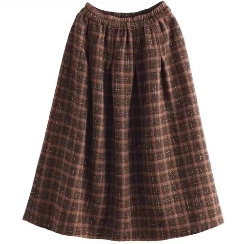 Retro thickened woolen skirt for women, plaid A-line skirt, slim woolen mid-length plaid skirt for women