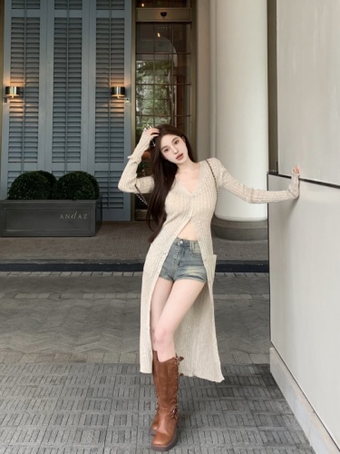 Kyoto private server with lazy style, thin sun protection long knitted cardigan