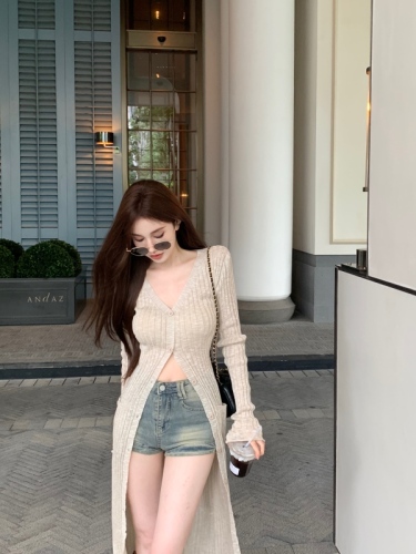 Kyoto private server with lazy style, thin sun protection long knitted cardigan
