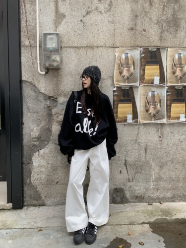 High street American round neck sweatshirt for women autumn and winter trendy brand oversize niche sweatshirt