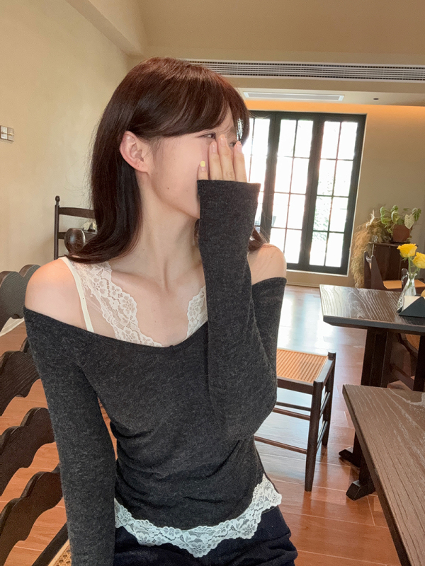 Pure lust style off-shoulder niche design fake two-piece top