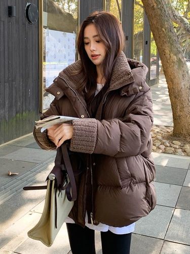 Maillard coffee color down cotton coat for women winter 2024 new style small thickened lamb wool splicing cotton coat and jacket