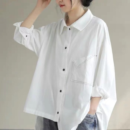 2024 Autumn Large Size Loose Solid Color Shirt Fat Girl Versatile Casual Shirt