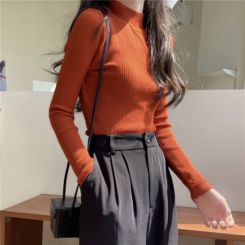 Autumn and winter new style half turtleneck long sleeve slim simple pullover wool sweater for women 17 colors