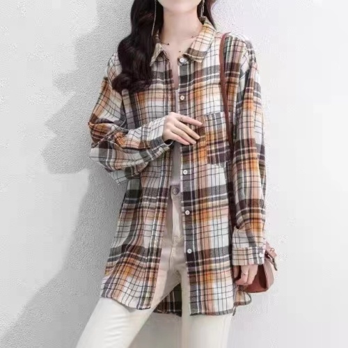 Women's autumn and winter new design retro plaid long-sleeved mid-length shirt jacket