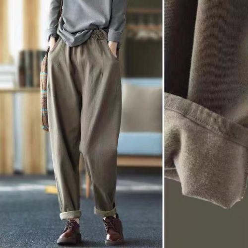 2024 Autumn and Winter Retro Artistic Fine Velvet Harem Pants Elastic Waist Slimming Versatile Casual Pants