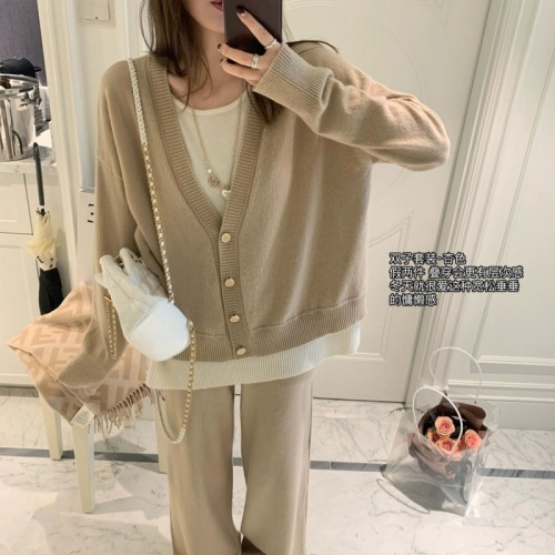 Knitted sweater Korean new style lazy retro contrast color large size fat mm autumn long-sleeved niche cardigan top