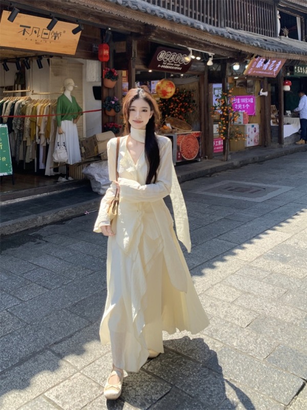 Spring and summer new style retro new Chinese style national style solid color irregular shirt half skirt