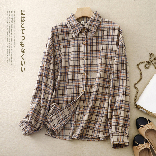 Plaid shirt women's autumn and winter 2024 new loose belly-covering top long-sleeved shirt jacket