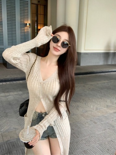 Kyoto private server with lazy style, thin sun protection long knitted cardigan