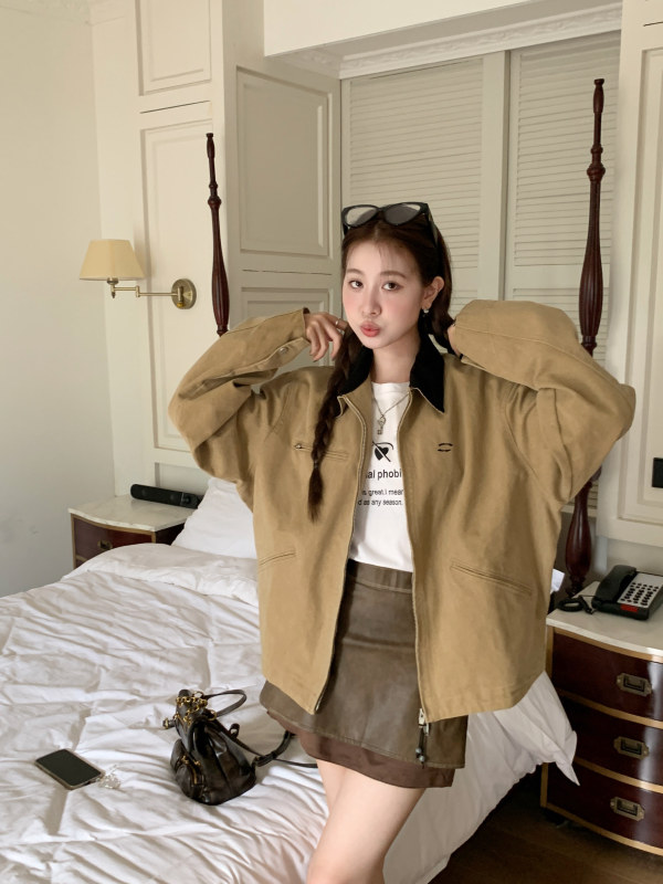 Retro Lapel Contrast Color Casual Versatile Jacket
