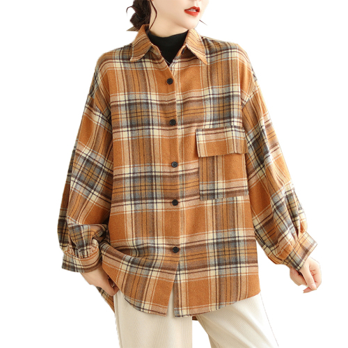 Retro brushed plaid shirt autumn and winter new versatile design niche loose jacket tops