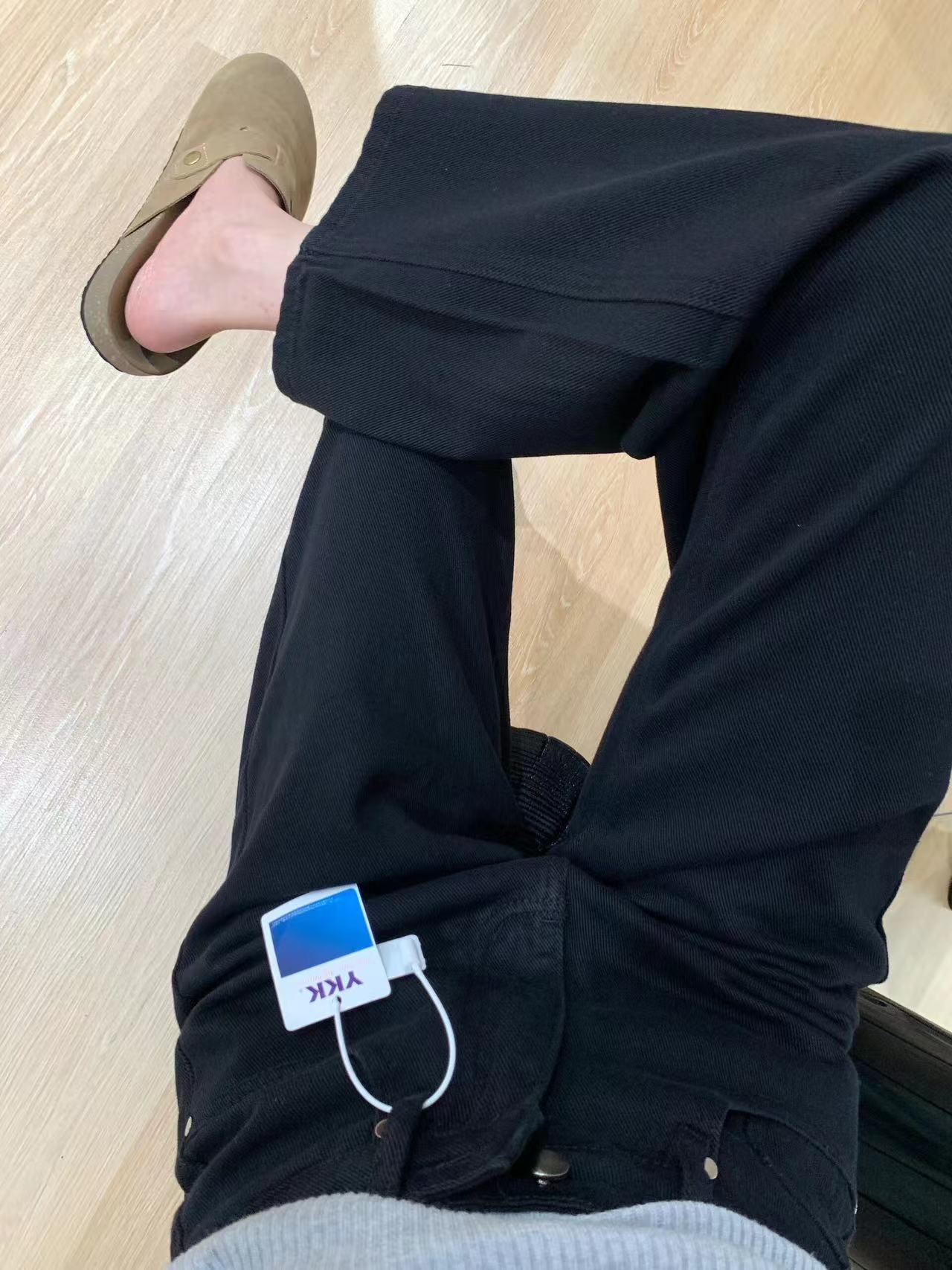 黑色直筒牛仔褲女修身顯瘦遮垮褲小個子拖地闊腿褲