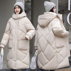 Korean style thickened bread coat, down cotton coat, women's loose winter coat, medium and long style