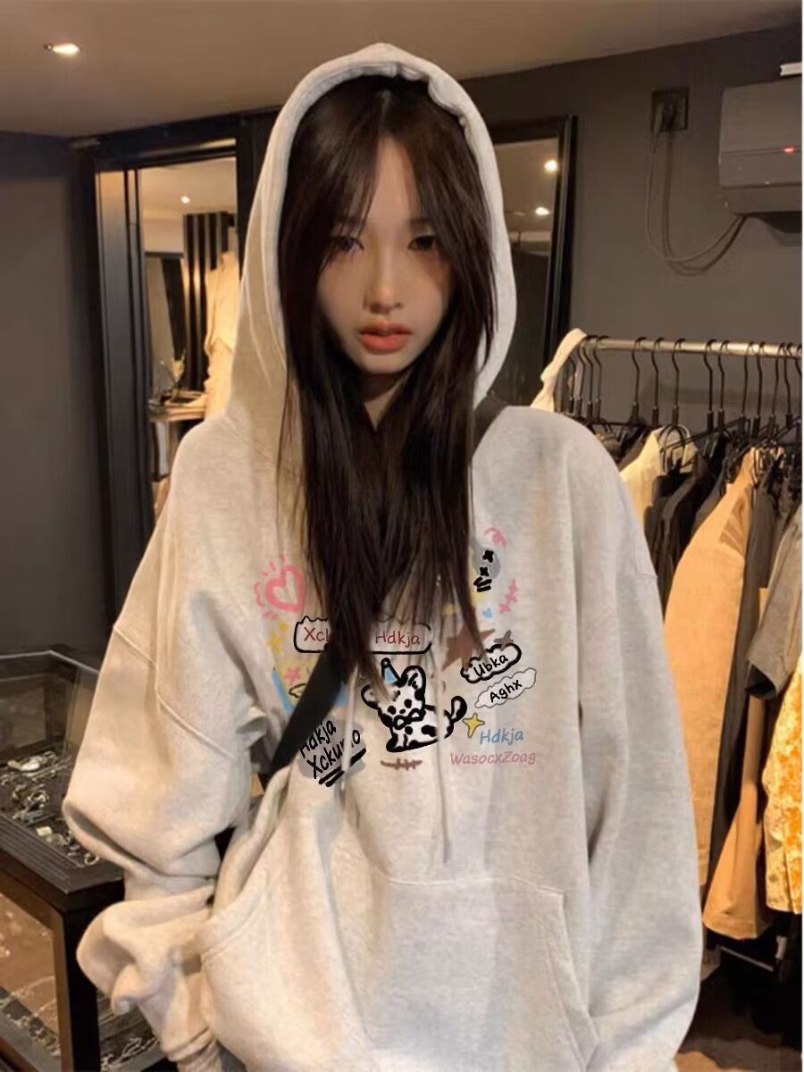 Food Hair Wool Composite Silver Fox Fur 400g Back Collar Autumn Winter Thin Version · Added Fur Hooded Print Sweatshirt Women