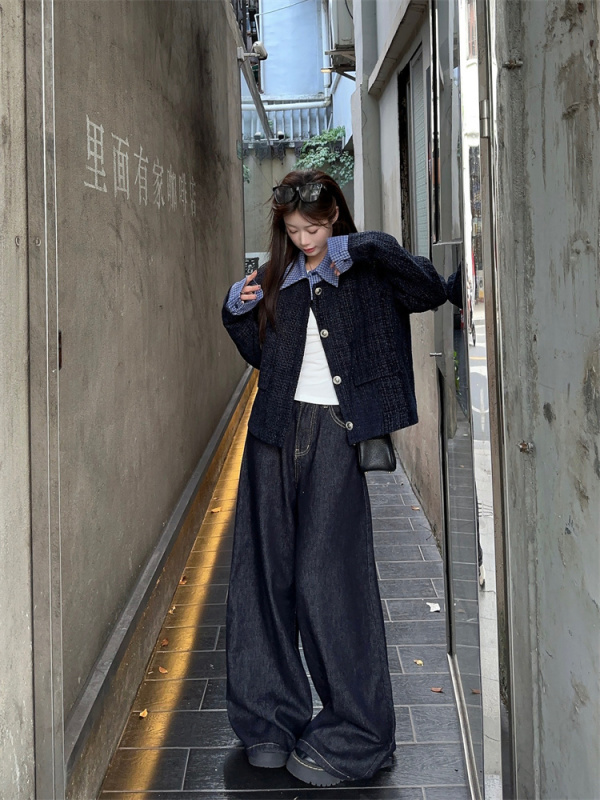 Autumn fragrance, versatile, slim design, BD short jacket, washed jeans + bottoming shirt