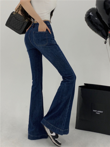 Real shot!  Double-pocket jeans for women, high-waisted slimming Korean style fashionable bell-bottom trousers