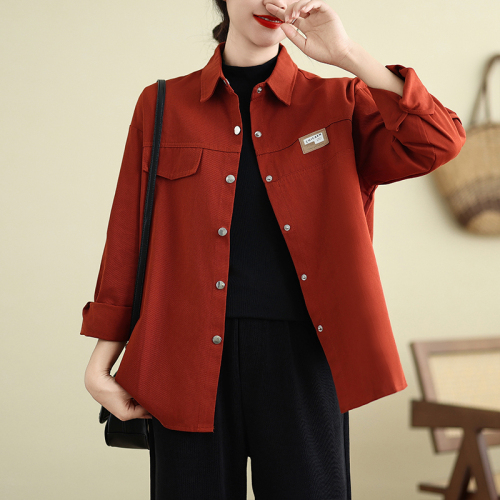 Washed cotton shirt for women 2024 autumn new Korean style large version loose casual shirt cardigan jacket for women