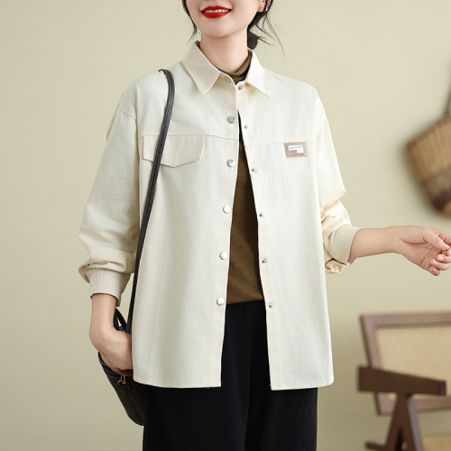 Washed cotton shirt for women 2024 autumn new Korean style large version loose casual shirt cardigan jacket for women