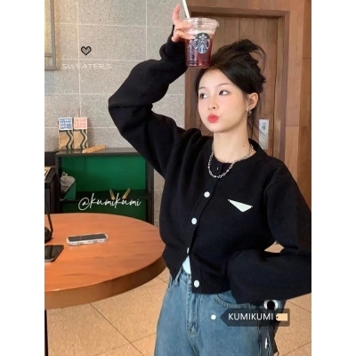 Sheep wool original quality French atmosphere gray unique short knitted cardigan top for women